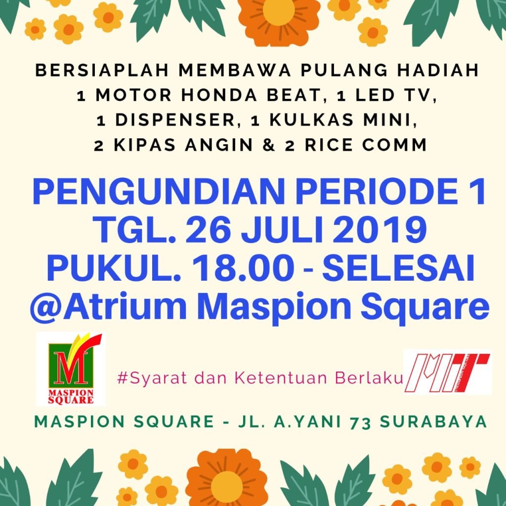 PENGUNDIAN KUPON BELANJA BERHADIAH MASPION SQUARE VAGANZA 2019 PERIODE 1
