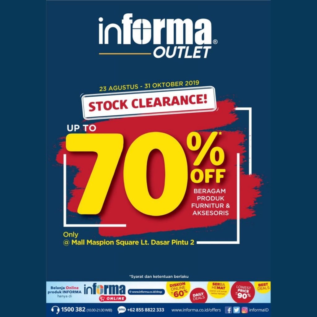 Dapatkan diskon besar-besaran CLEARANCE SALE UP 70% INFORMA