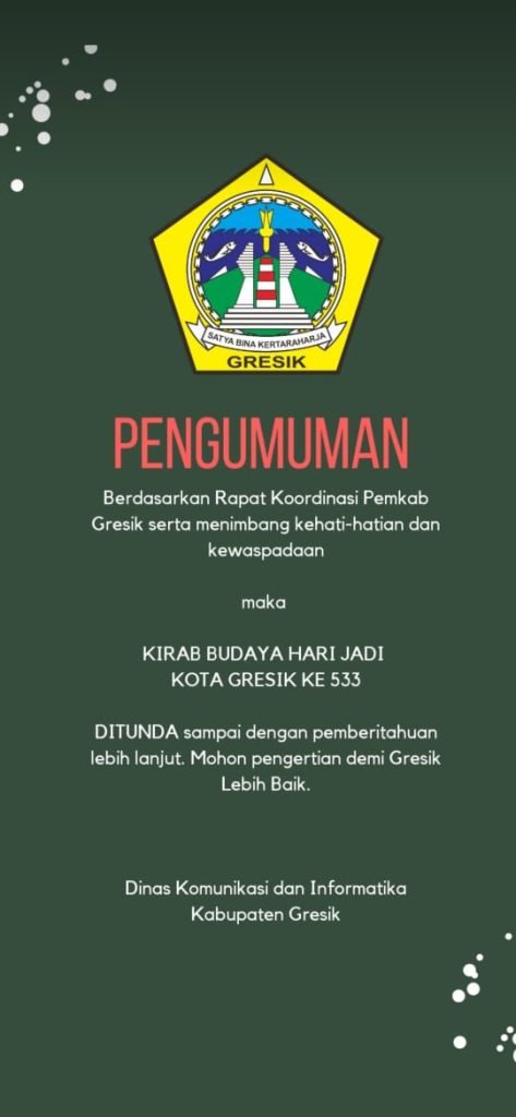 Gegara Corona, Kirab Budaya Wali Songo Gresik Dibatalkan