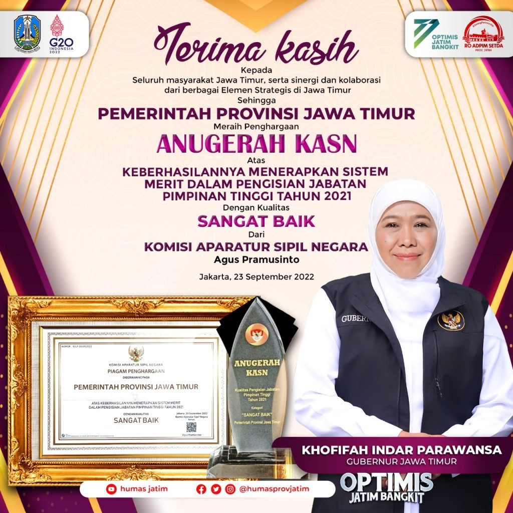 Raih Nilai Tertinggi Se Indonesia, Jatim Sabet Predikat Penerapan Sistem Merit Kualitas ‘Sangat Baik’