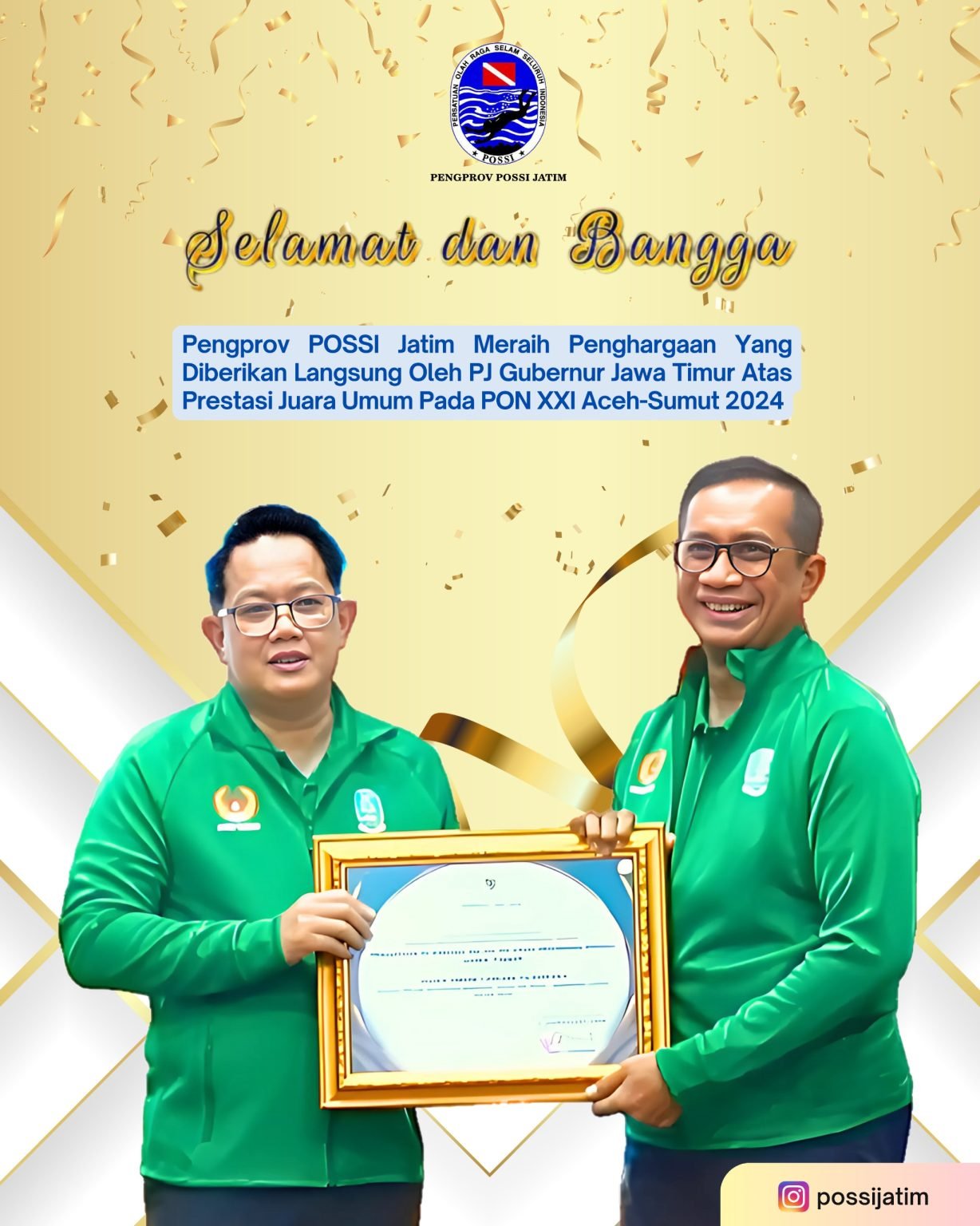 Pj Gubernur Beri Penghargaan kepada POSSI Jatim