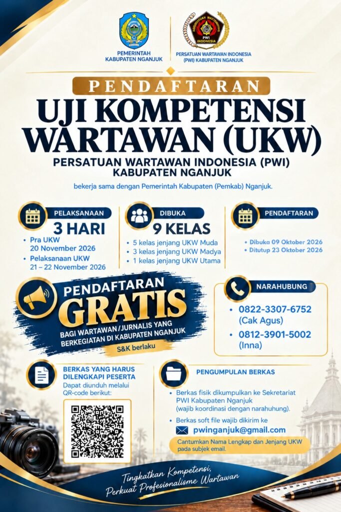 PWI Nganjuk Gandeng Pemkab Gelar UKW, Pendaftaran Gratis Dibuka hingga 23 Oktober 2026